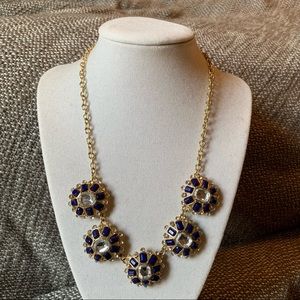 Gold Blue Gemstone Flower Statement Necklace